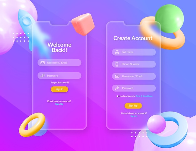 Zaloguj Się I Zarejestruj Projekt Interfejsu Użytkownika Z Efektem Niewyraźnego Przezroczystego Szkła