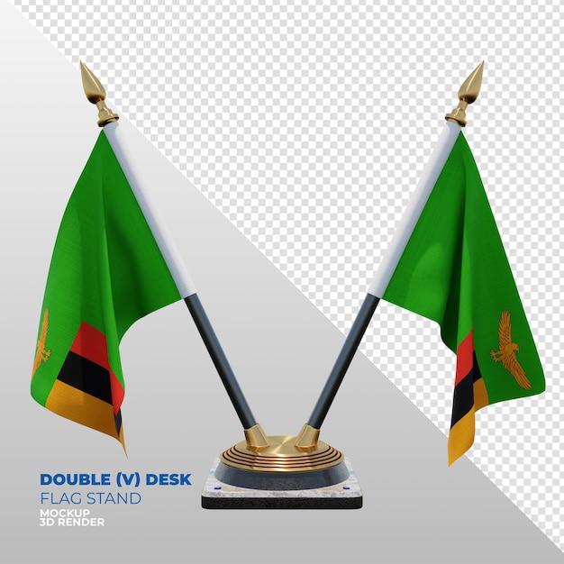 Zambia realistic 3d textured double desk flag stand for composition