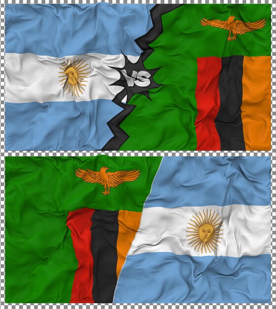 Zambia vs Argentina Half Combined Flag Cloth Bump Texture 3D Rendering