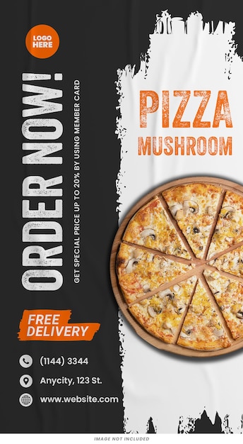 PSD zamów teraz motyw pizzy instagram stories szablon psd projekt mediów społecznościowych banner typografia żywności