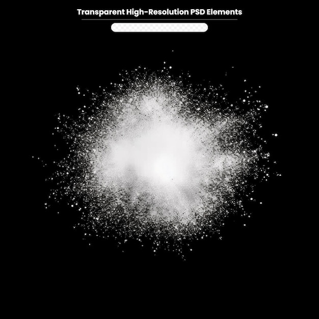 PSD zamrożenie ruchu białego proszku wybuchającego na ciemnym tle