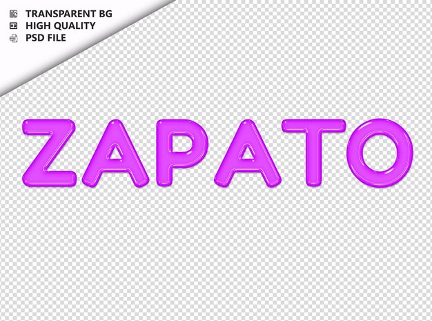 PSD zapato typography purple text glosy glass psd transparent