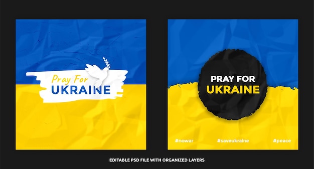PSD zapisz i módl się o szablon ukraińskiego kwadratu w mediach społecznościowych