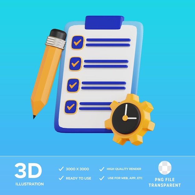 Zarządzanie zadaniami projektu PSD 3D Ilustracja