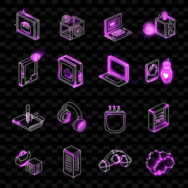 PSD zbiór ikon danych rynkowych z migoczącym efektem neonu set png iconic y2k shape art decorative