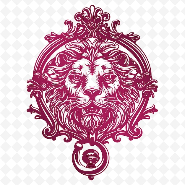 PSD zbiór motywów dekoracyjnych iron door knocker outline with lion head design and vine pa illustration