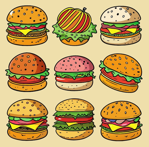 PSD zbiór różnych rodzajów hamburgerów