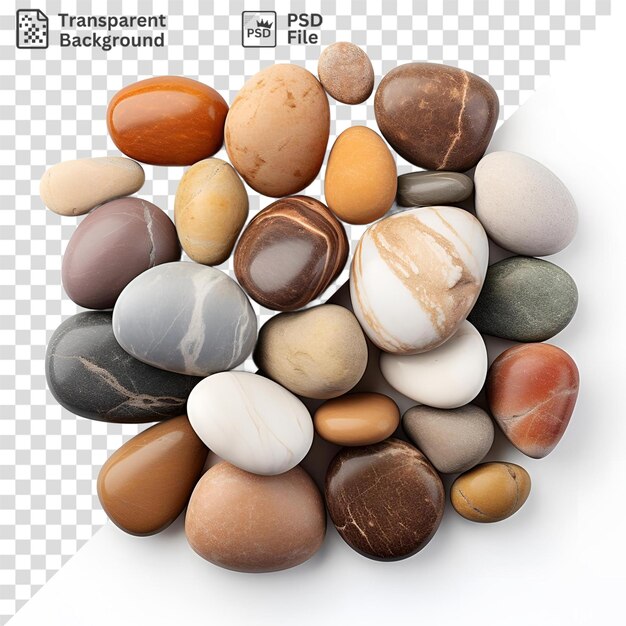 PSD zbiór skał i kamyków ułożonych w okrągły wzór z białym jajem na pierwszym planie