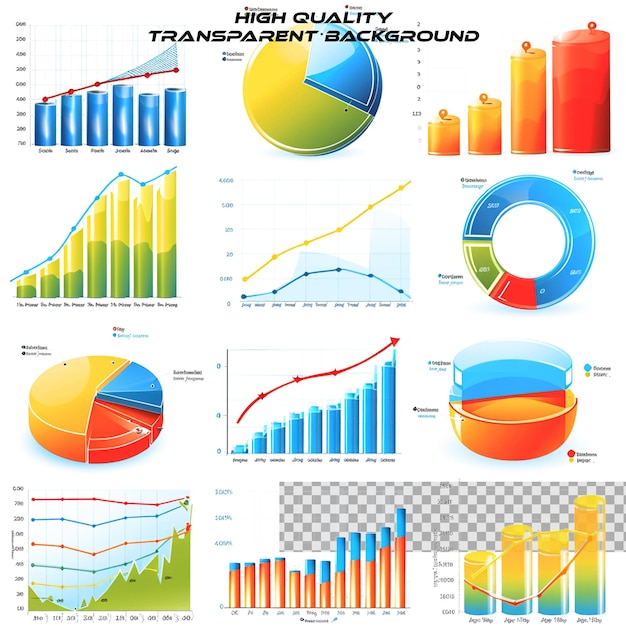 PSD zbiór wykresów biznesowych zawierających różne typy na przezroczystym tle