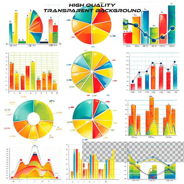 PSD zbiór wykresów biznesowych zawierających różne typy na przezroczystym tle