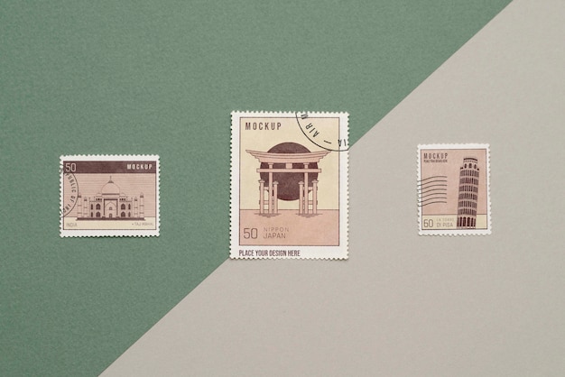PSD zbliżenie na makieta znaczka pocztowego