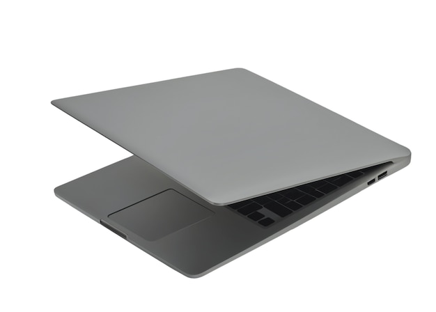 Zbliżenie na srebrny laptop odizolowany