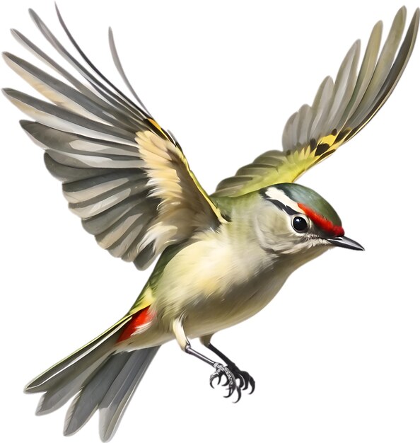 PSD zbliżone zdjęcie ptaka rubycrowned kinglet.