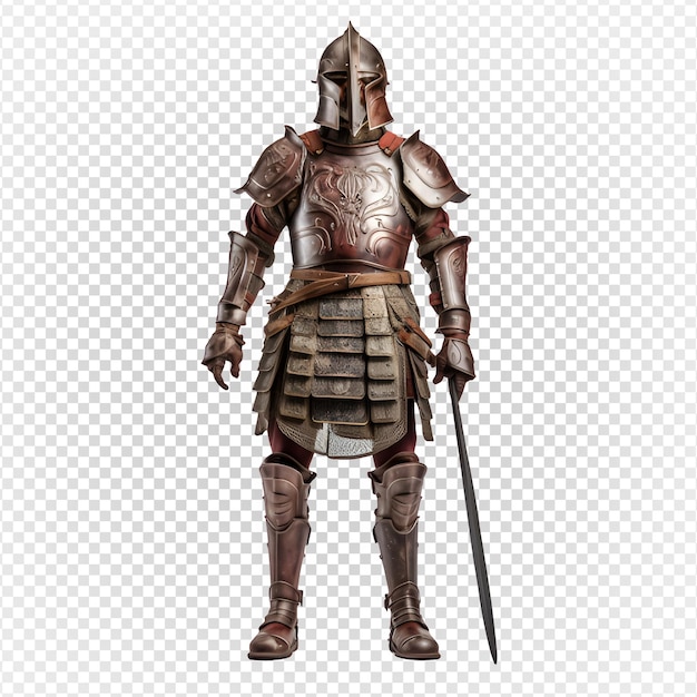 PSD zbroja wojownika starożytnego królestwa izolowana na przezroczystym tle średniowieczna zbroja generatywna ai