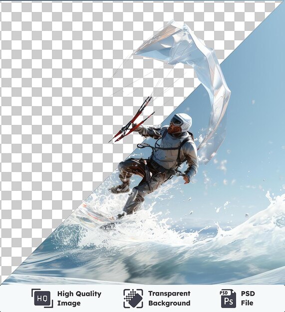 PSD zdjęcie 3d kitesurfera jeżdżącego na falach