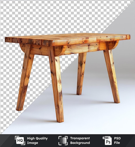 PSD zdjęcie drewnianego stołu z brązowymi nogami na szaro-białej ścianie rzucającego ciemny cień