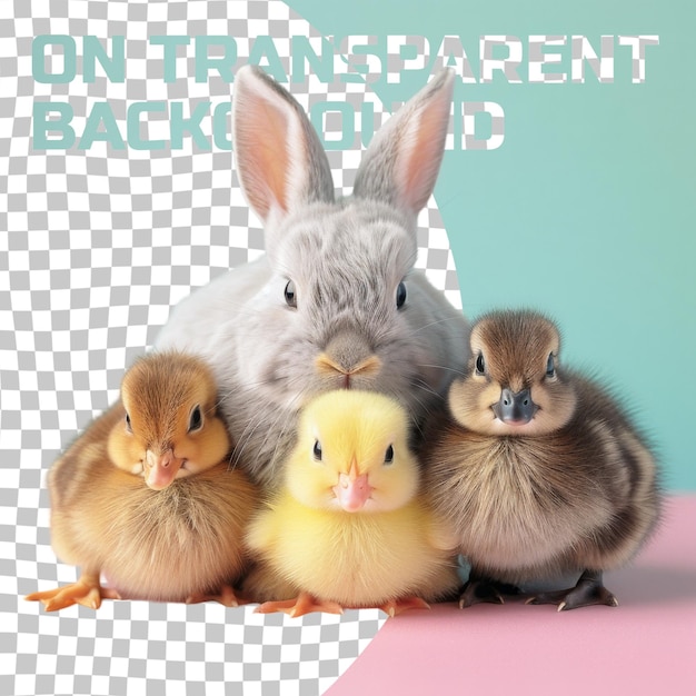 PSD zdjęcie króliki i trzech kaczek z królikiem na plecach