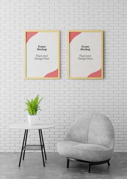 zdjęcie portretowe lub plakat makieta drewnianej ramy we wnętrzu salonu