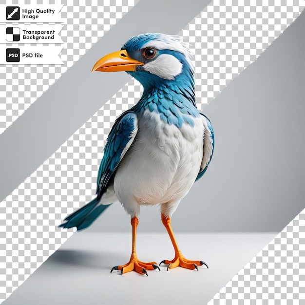 PSD zdjęcie ptaka z niebiesko-białym ciałem i czarnym tłem z zdjęciem ptaka na nim