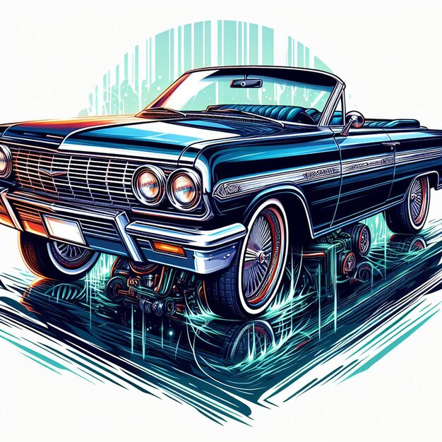 PSD zdjęcie samochodu chevy impala lowrider z 1964 roku na białym tle