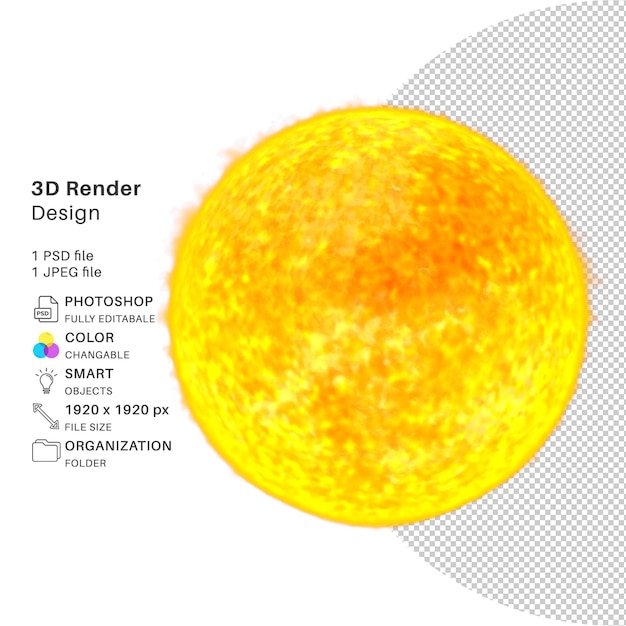 PSD zdjęcie słońca z napisem „3d”.