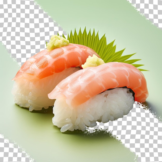 zdjęcie sushi z zielonym liściem