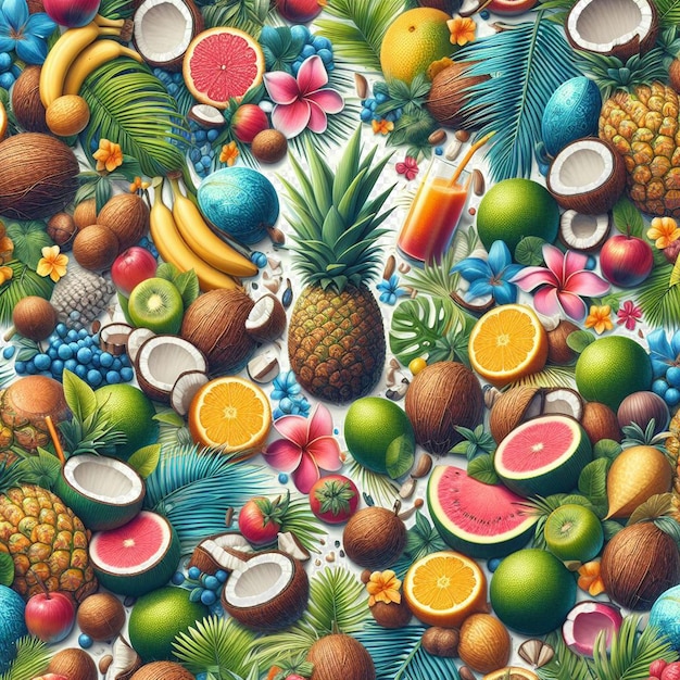 PSD zdjęcie tropikalnego owocu z ananasem i zbiorem tropikalnych owoców