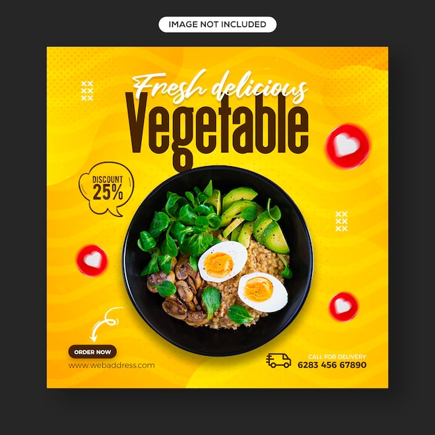 PSD zdrowe jedzenie i warzywa w mediach społecznościowych oraz szablon banera postu na instagramie