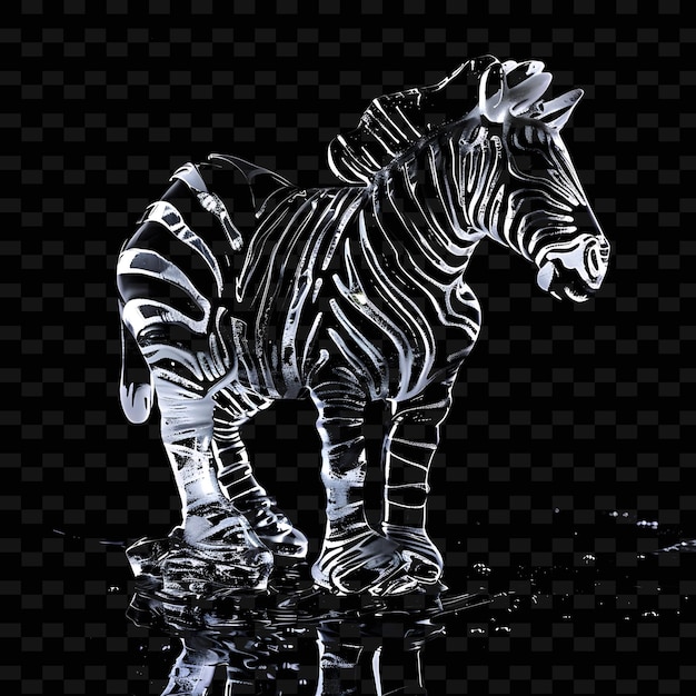 PSD zebra formata in materiale di ghiaccio semitransparente con liquido trasparente collezioni d'arte di forme astratte animali