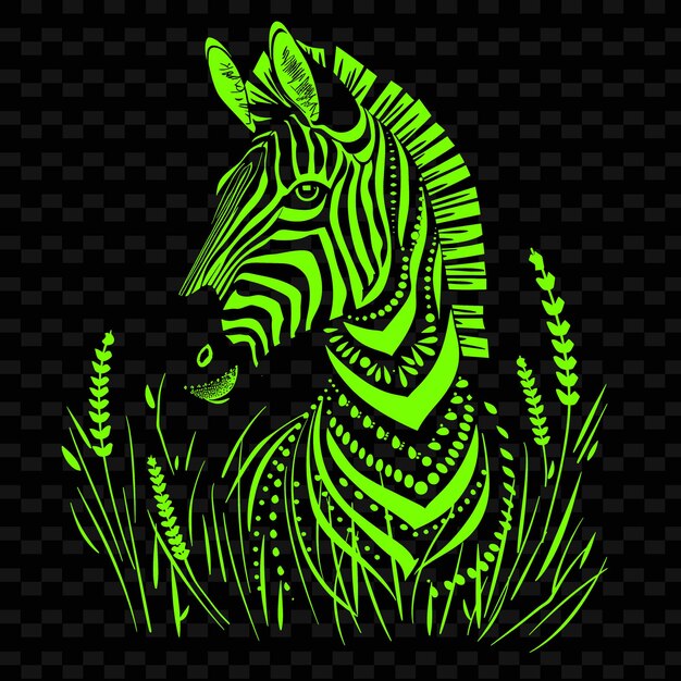 PSD zebra line art with grasslands and african beadwork for deco creative outline scribble collections