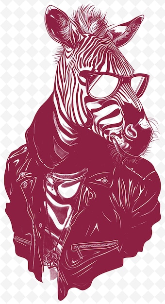 PSD zebra z kurtką motocyklistyczną i buntowniczym wyrazem twarzy poster zwierzęta sketch art vector collections