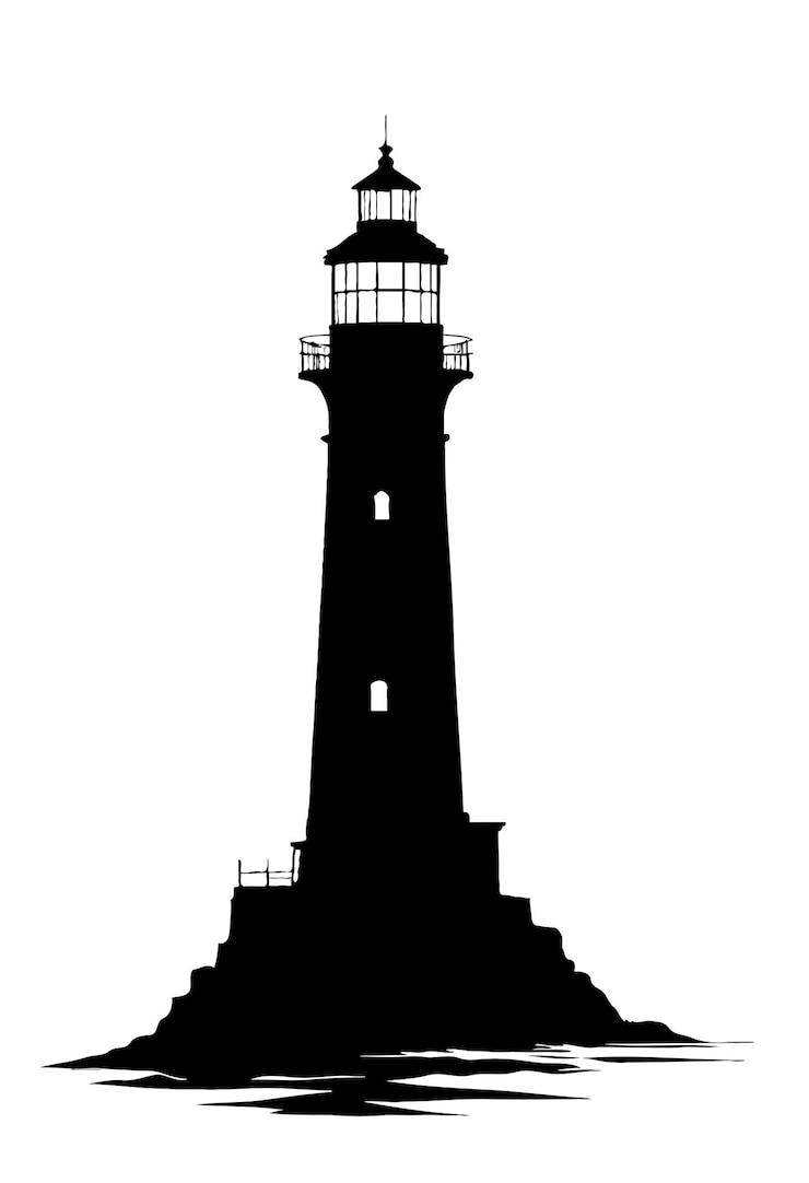 PSD zee-illustratie van de vuurtoren silhouette-stijl