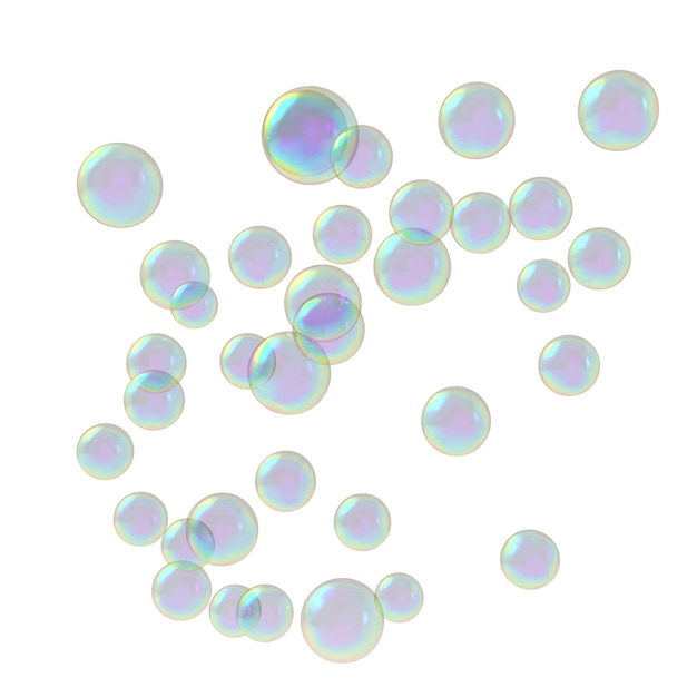 PSD zeepbellen geïsoleerde witte achtergrond 3d-rendering