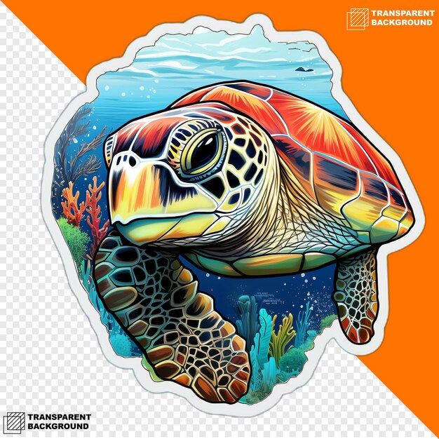 PSD zeeschildpadden hoofd digitale sticker geïsoleerd op transparante achtergrond