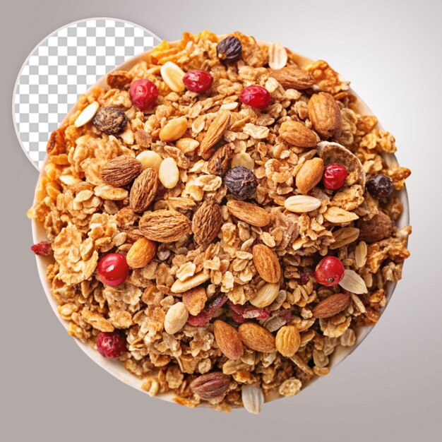 Zelfgemaakte granola op doorzichtige achtergrond