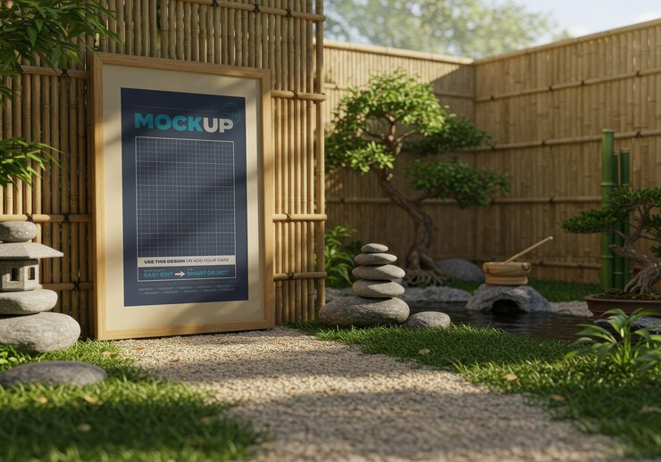PSD zen garden with mockup poster