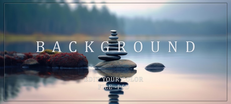 PSD zen stone stack by a misty lake