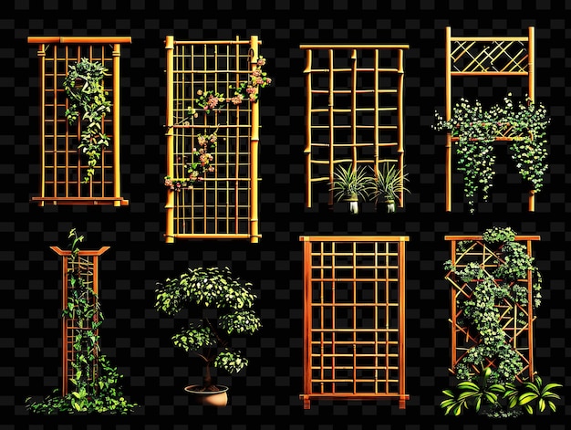 Zen style trellises pixel art with simple patterns featuring creative texture y2k neon item designs