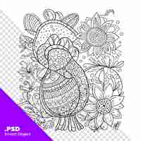 PSD zentangle 様式化された花と鳥大人の塗り絵ページの psd テンプレートの手描きのベクトル図