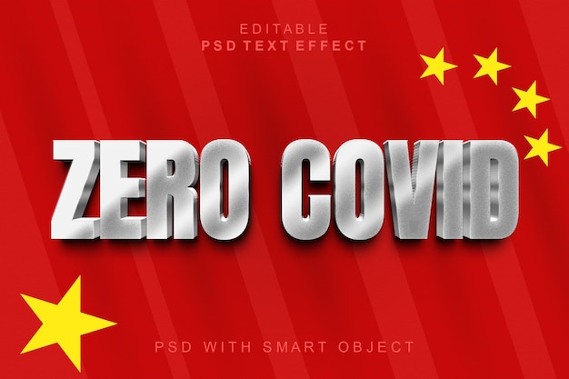 Zero covid text effect and china flag