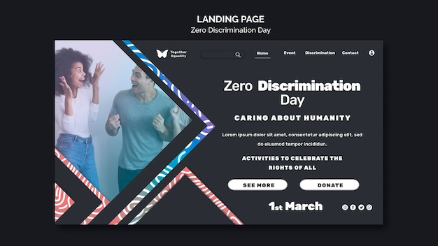 PSD pagina di destinazione dell'evento per il giorno della discriminazione zero