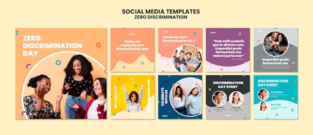 PSD set di post su instagram per il giorno della discriminazione zero