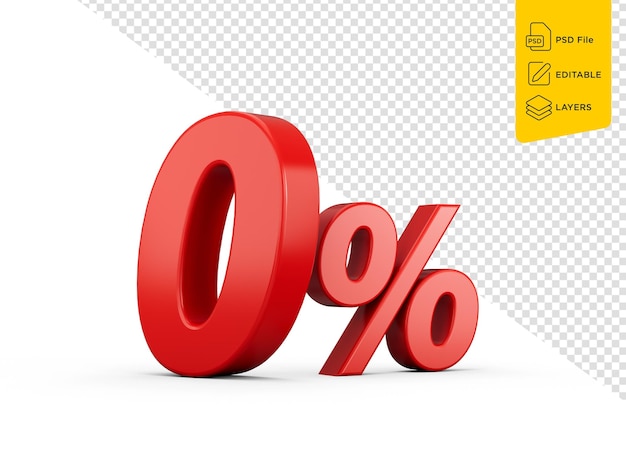 Zero percent or 0 special offer on isolated background 3d illustration