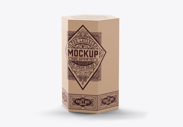 Zeshoekige kraft box mockup 3d renderen