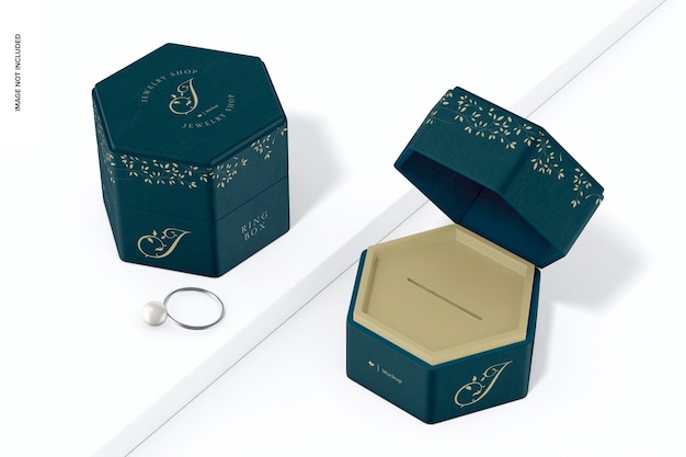 Zeshoekige ring boxes mockup