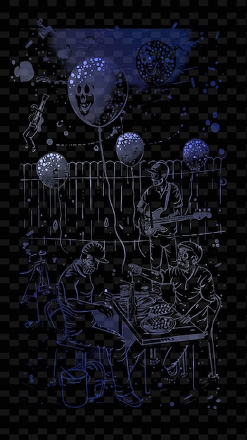 PSD zespół ska grający na imprezie na podwórku z barbecue i ilustracją ballo music poster designs