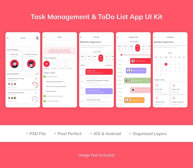Zestaw do zarządzania zadaniami i lista rzeczy do zrobienia w aplikacji UI Kit