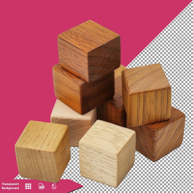 Zestaw drewnianych bloków na przezroczystym tle png psd