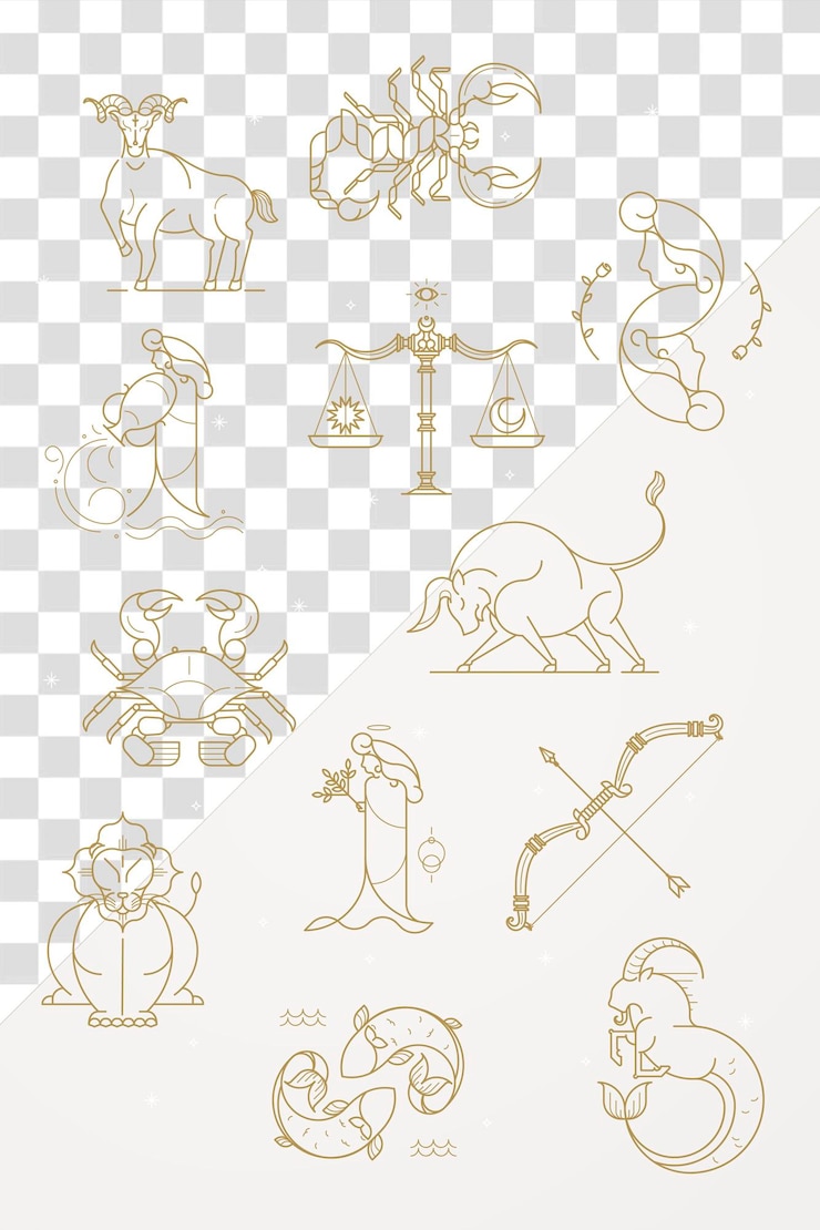 PSD zestaw elementów projektowych złotych znaków zodiaku