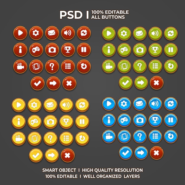 Zestaw gier UI Game UI Set Game UI Button Game Button Game UI PSD Game UI Template Ikonka gry